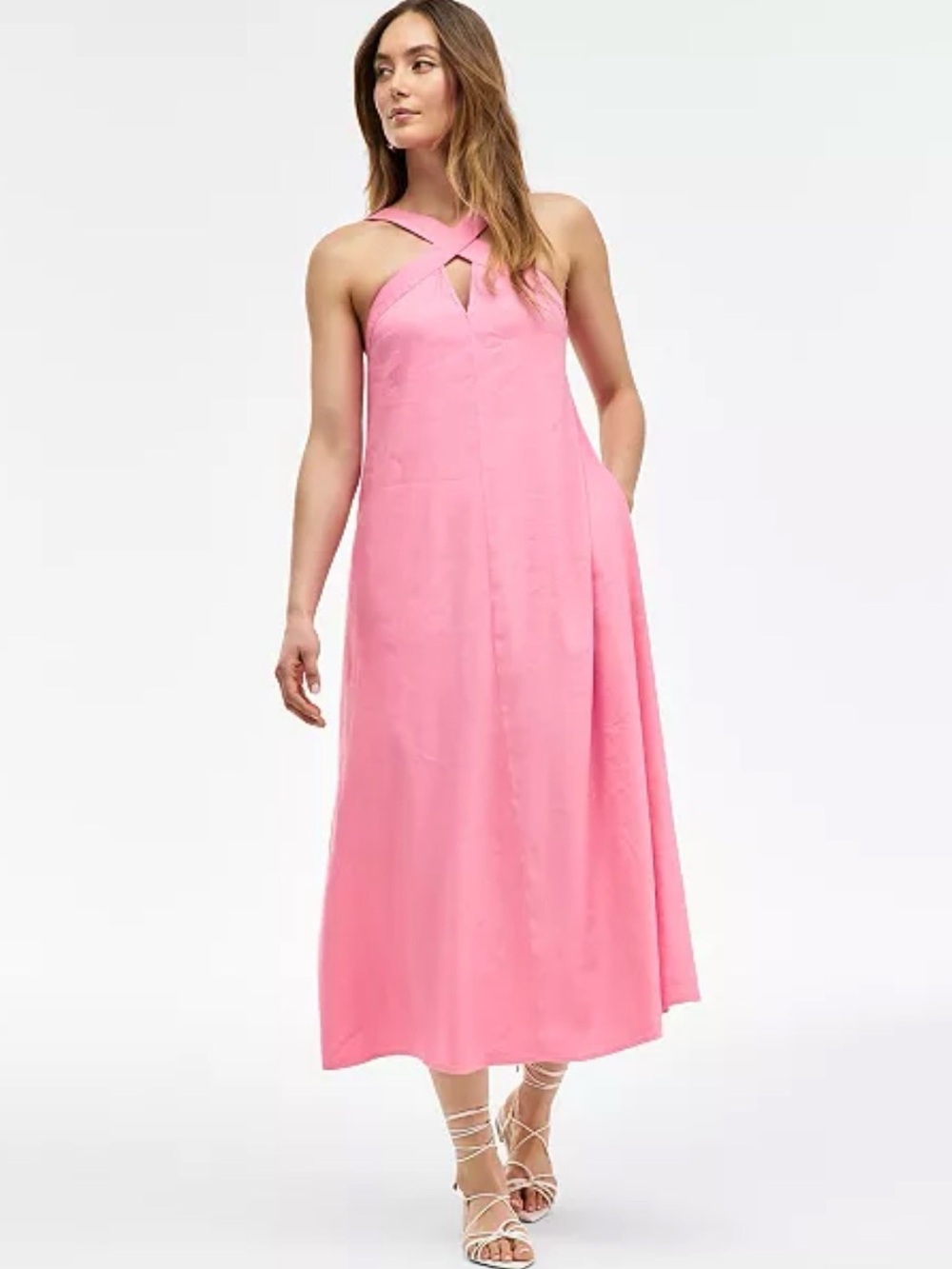 NWT  INC International Concepts Pink Crisscross Halter Midi Dress